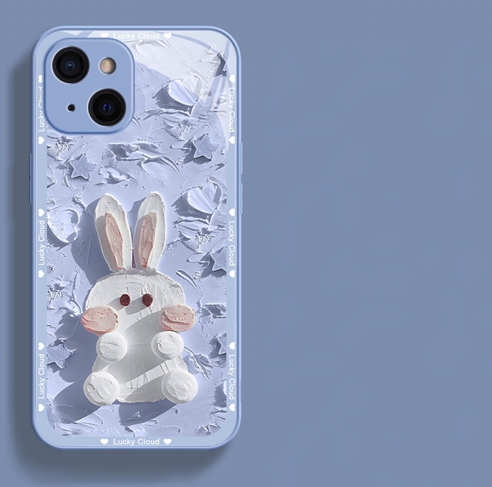 The popular painted oil painting rabbit glass is suitable for iPhone series mobile phone cases (lilac purple background oil painting rabbit liquid glass) (contact customer service after placing an order to confirm the phone model)