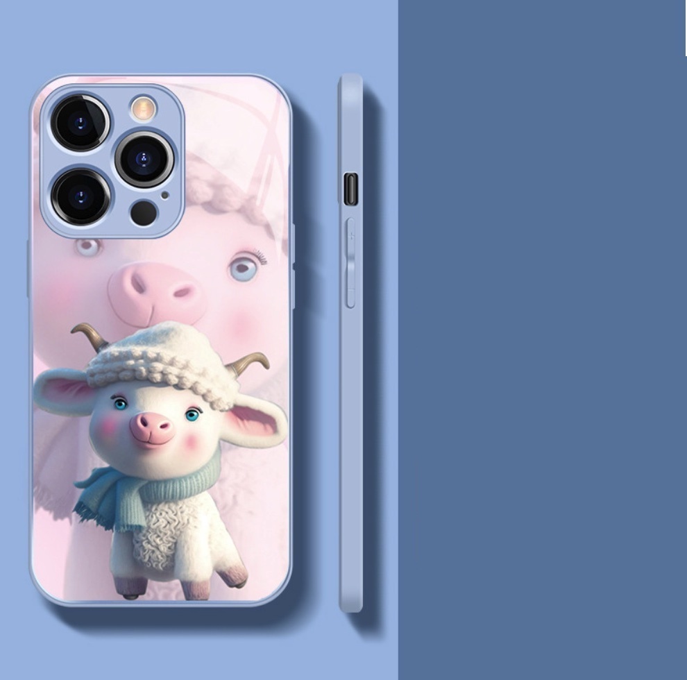 The popular glass zodiac sign is suitable for iPhone series mobile phone cases (sky blue_ugly cow) (contact customer service to confirm the phone model after placing the order)