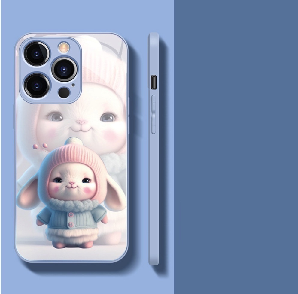 The popular glass zodiac sign is suitable for iPhone series mobile phone cases (Sky Blue_Mao Rabbit) (contact customer service to confirm the phone model after placing the order)