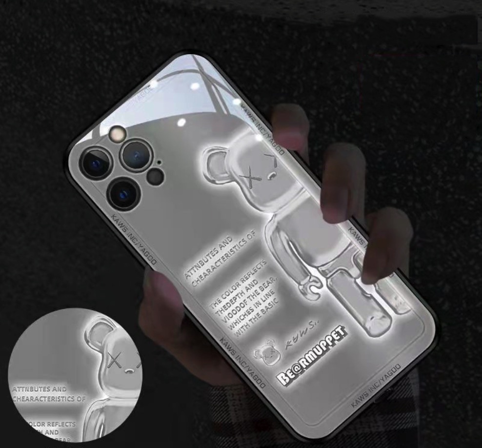 The popular glass luminous call flash is suitable for iPhone series mobile phone cases (half body violent bear silver [precision hole]) (contact customer service after placing an order to confirm the phone model)