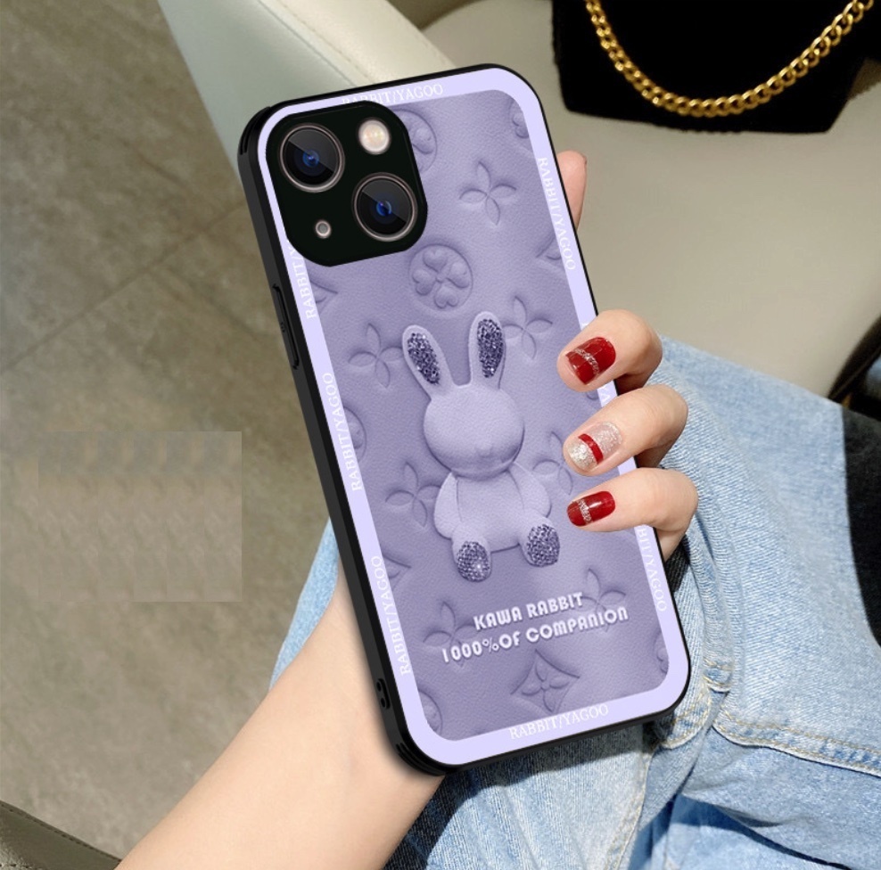 The popular painted electroplated rabbit is suitable for iPhone series mobile phone cases (lilac electroplated rabbit) (contact customer service to confirm the phone model after placing the order)