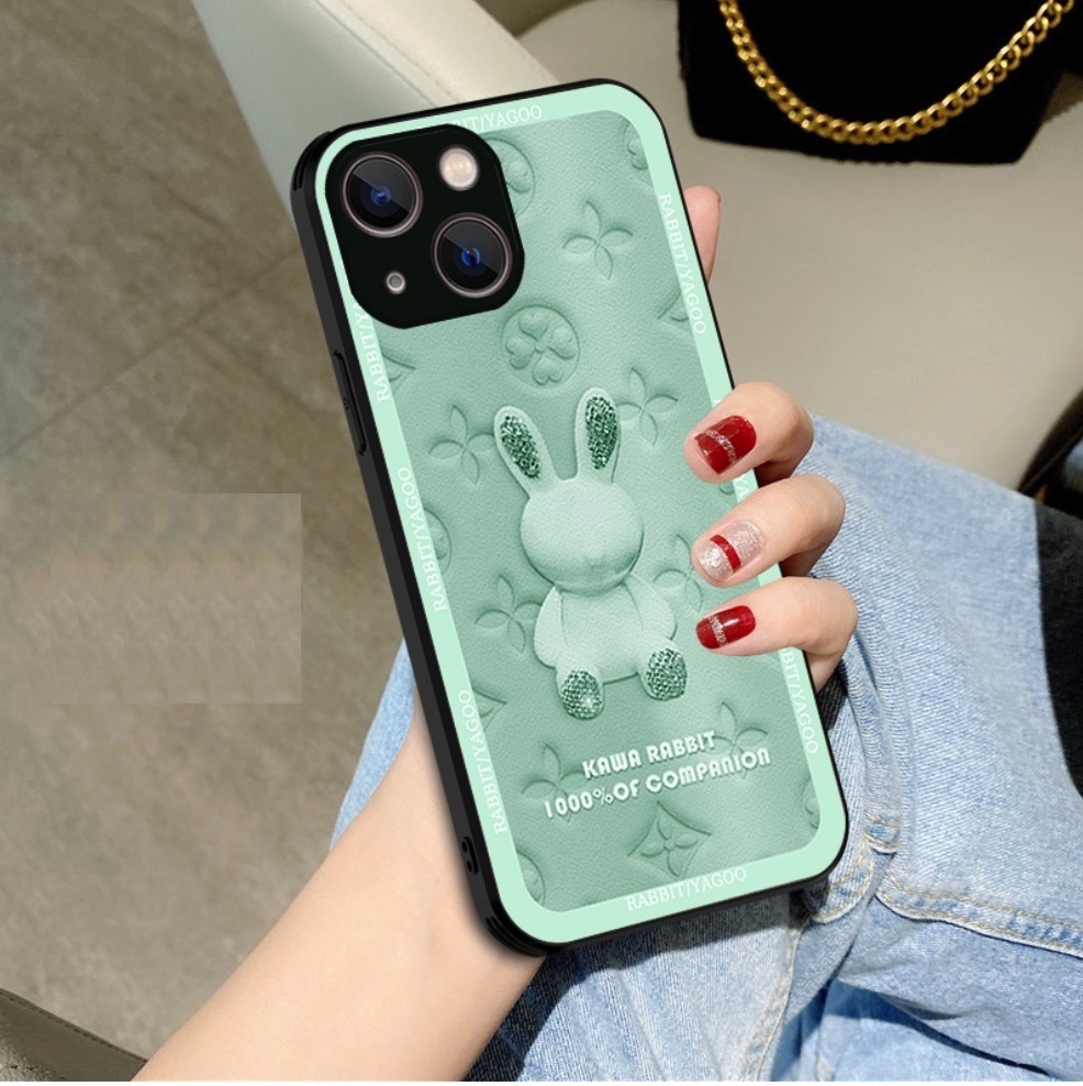 The popular painted electroplated rabbit is suitable for iPhone series mobile phone cases (light cyan electroplated rabbit) (contact customer service to confirm the mobile phone model after placing the order)