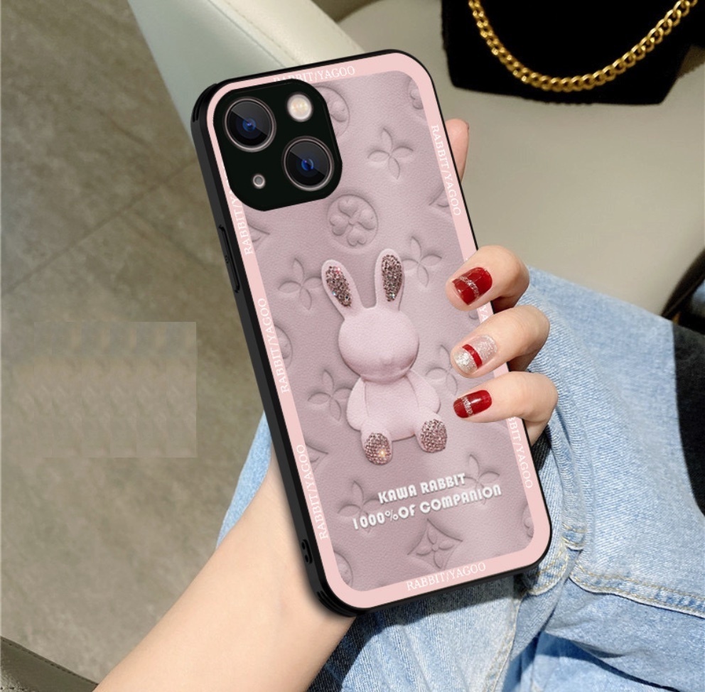 The popular painted electroplated rabbit is suitable for iPhone series mobile phone cases (girly pink electroplated rabbit) (contact customer service to confirm the phone model after placing the order)