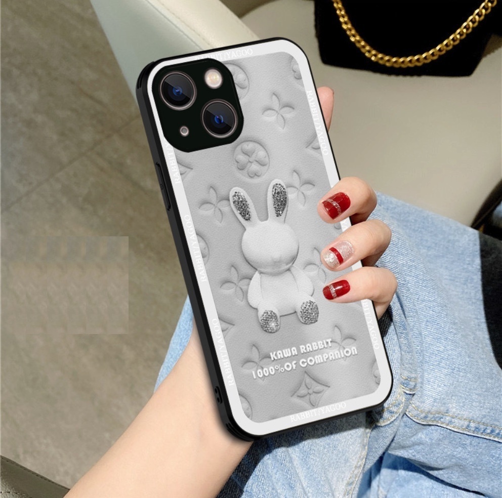 The popular painted electroplated rabbit is suitable for iPhone series mobile phone cases (antique white electroplated rabbit) (contact customer service to confirm the phone model after placing the order)