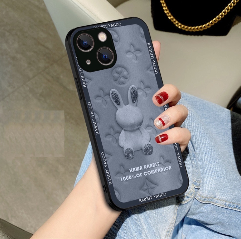 The popular painted electroplated rabbit is suitable for iPhone series mobile phone cases (grandma gray electroplated rabbit) (contact customer service to confirm the phone model after placing the order)