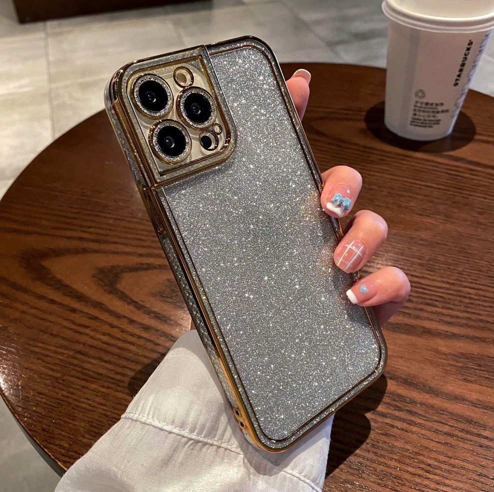 The popular electroplated glitter powder is suitable for iPhone series mobile phone cases (gold) (contact customer service to confirm the phone model after placing the order)