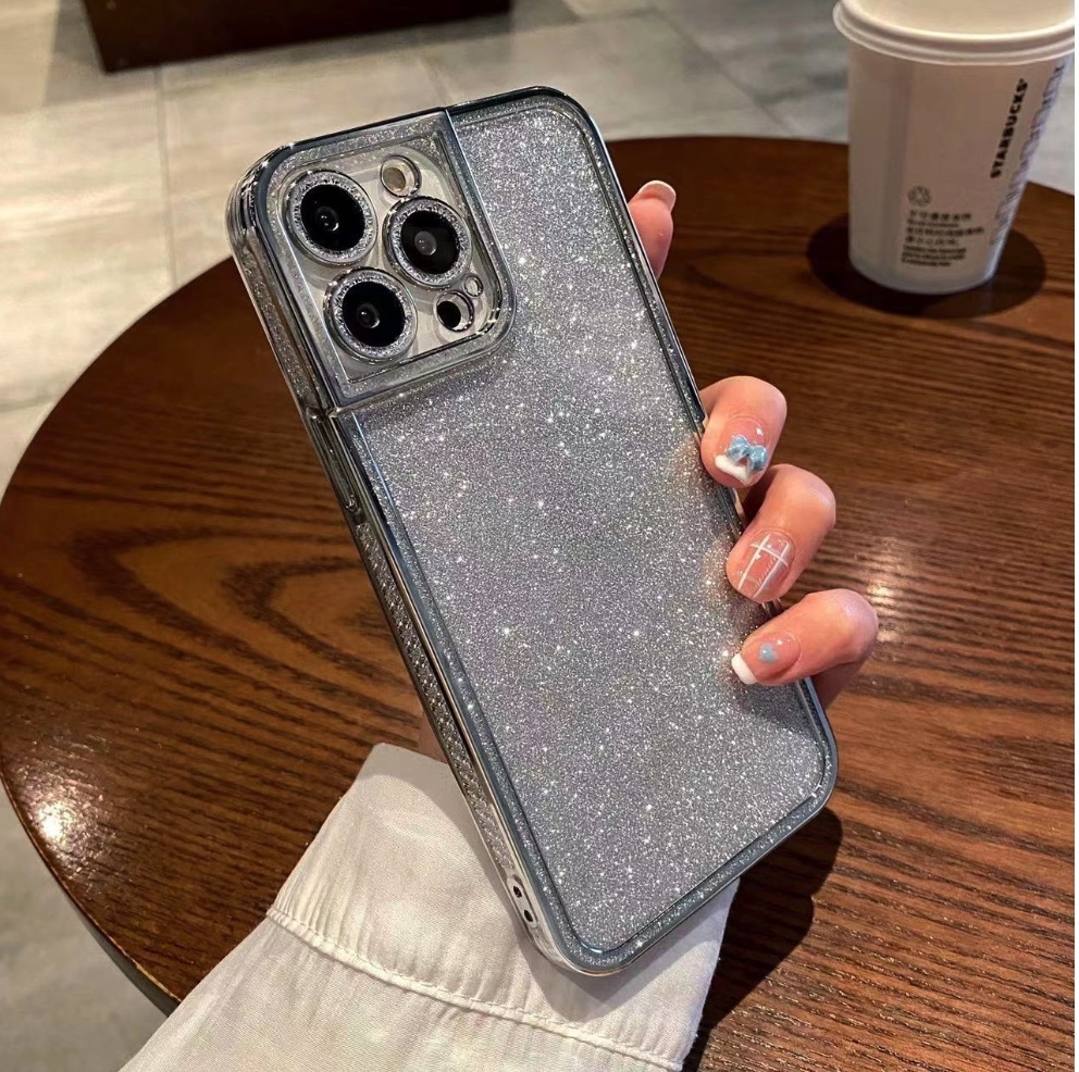 The popular electroplated glitter powder is suitable for iPhone series mobile phone cases (silver) (contact customer service to confirm the phone model after placing the order)
