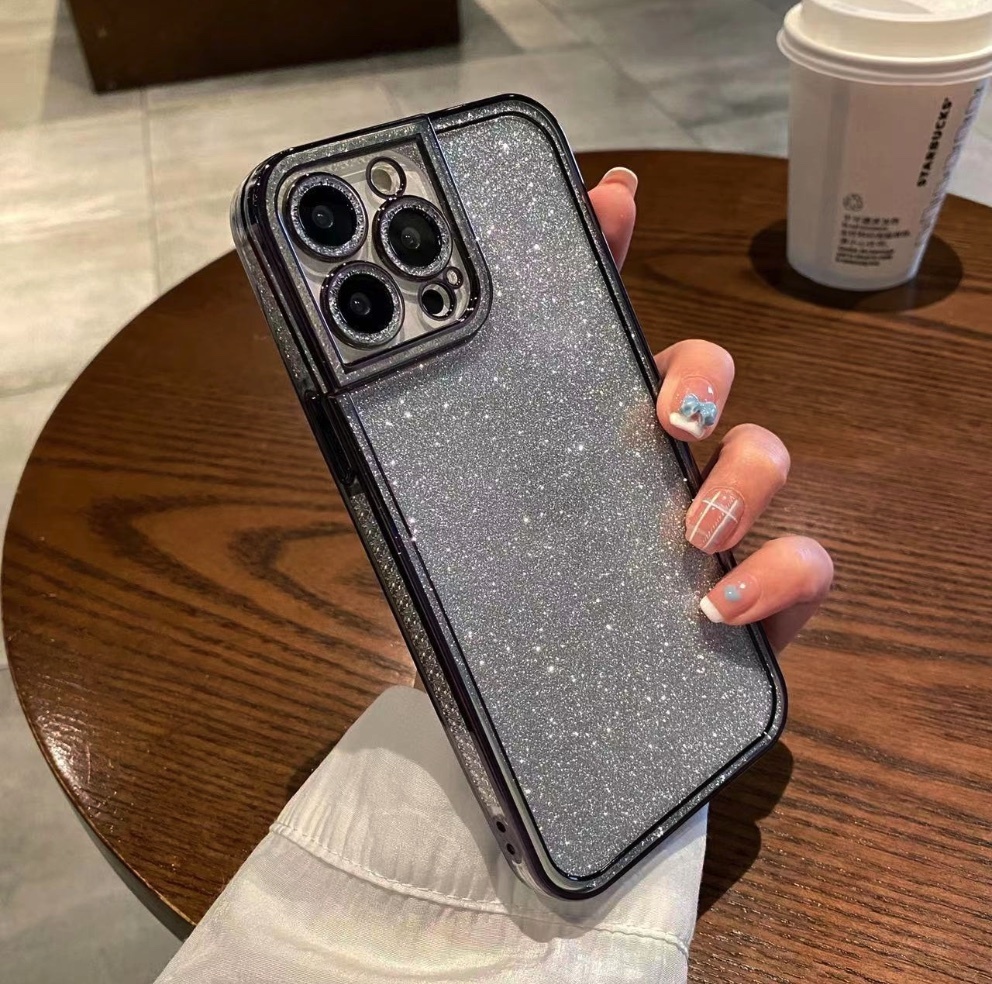 The popular electroplated glitter powder is suitable for iPhone series mobile phone cases (black) (contact customer service to confirm the phone model after placing the order)