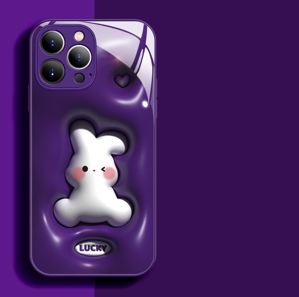 The popular painted three-dimensional rabbit glass is suitable for iPhone series mobile phone cases (Grape Purple Kutu) (contact customer service after placing an order to confirm the phone model)