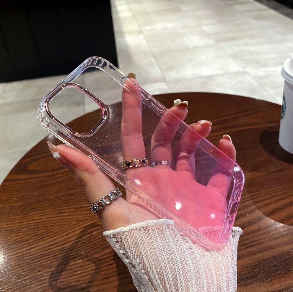 The popular electroplated lens gradient all-inclusive anti-fall is suitable for iPhone series mobile phone cases (gradient pink) (contact customer service after placing an order to confirm the phone model)