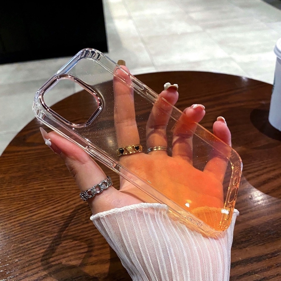 Popular electroplated lens gradient all-inclusive anti-fall suitable for iPhone series mobile phone cases (gradient yellow) (contact customer service after placing an order to confirm the phone model)
