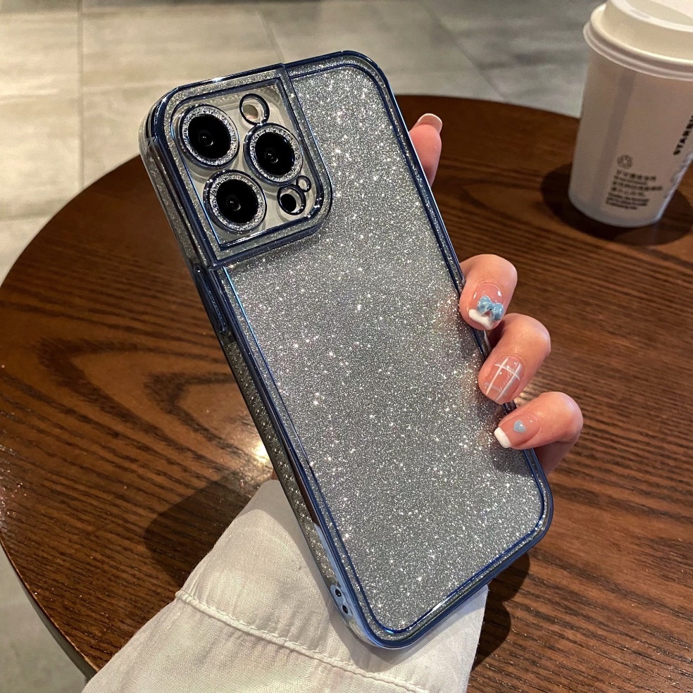 The popular electroplated glitter powder is suitable for iPhone series mobile phone cases (blue) (contact customer service to confirm the phone model after placing the order)