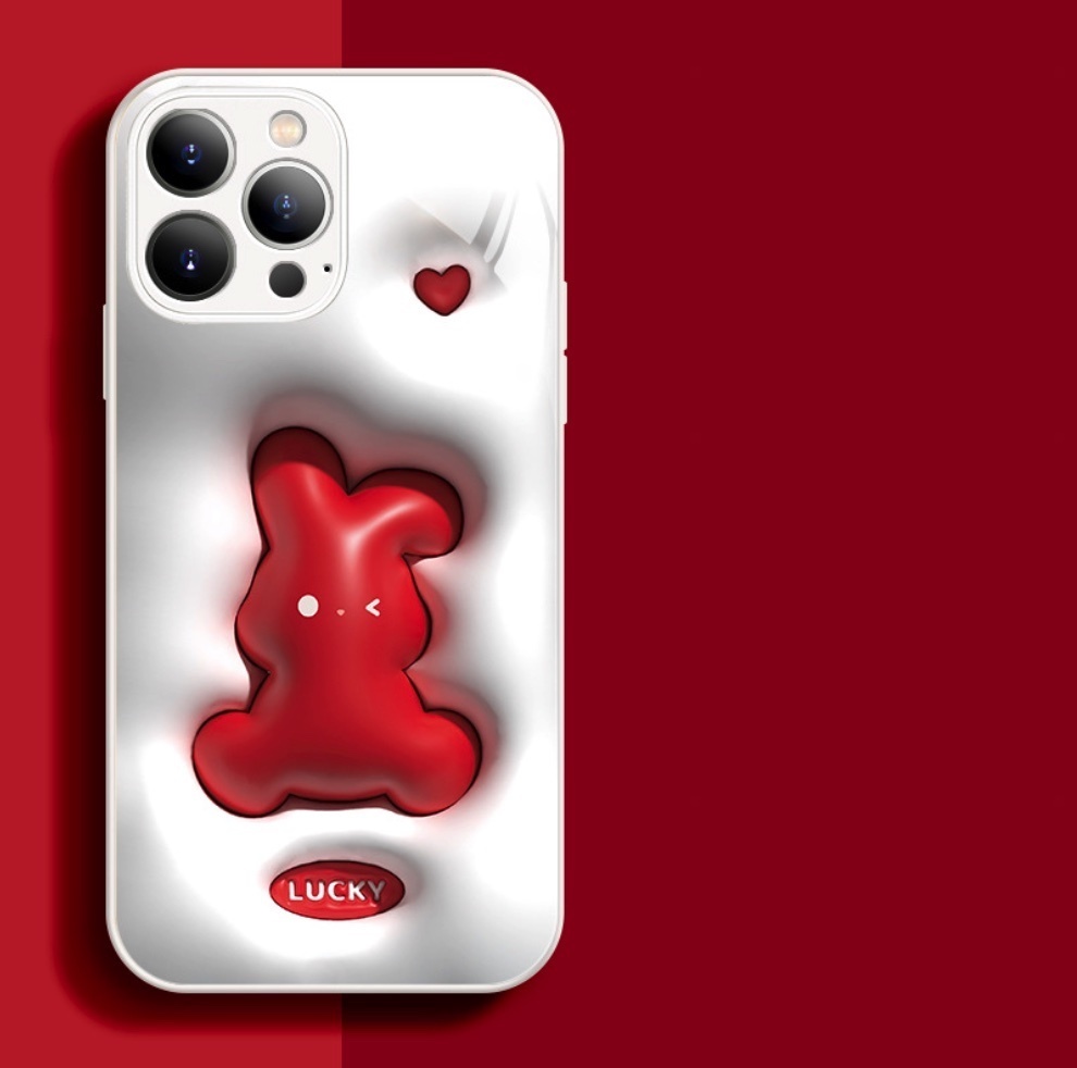 The popular painted three-dimensional rabbit glass is suitable for iPhone series mobile phone cases (antique white rabbit) (contact customer service after placing an order to confirm the phone model)