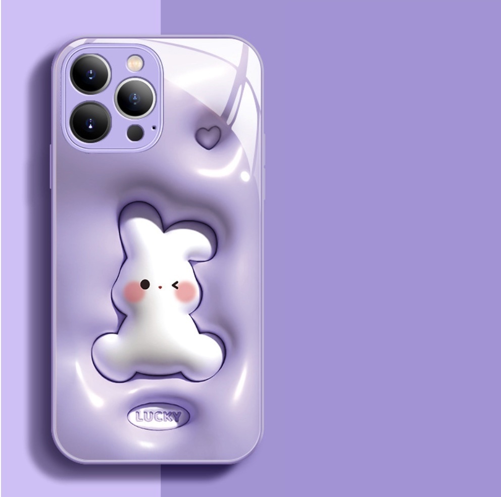 The popular painted three-dimensional rabbit glass is suitable for iPhone series mobile phone cases (lilac purple rabbit) (contact customer service to confirm the phone model after placing the order)