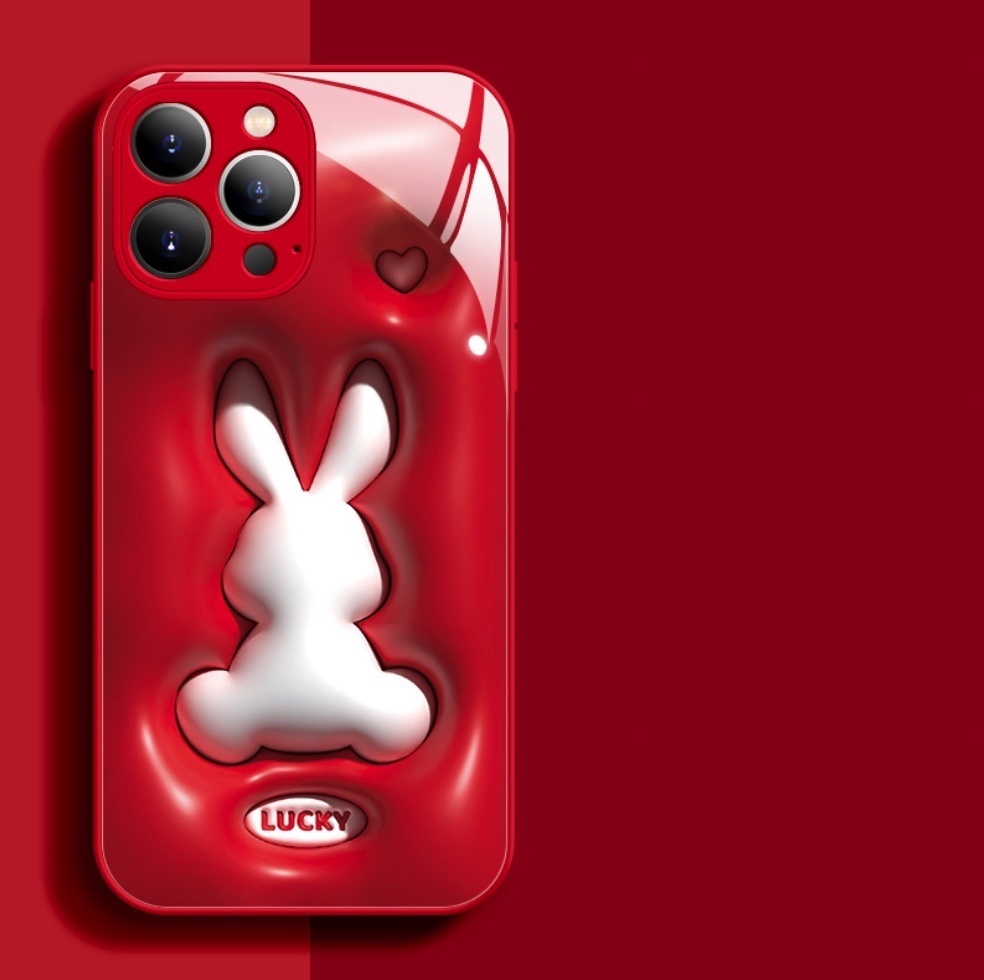 The popular painted three-dimensional rabbit glass is suitable for iPhone series mobile phone cases (Chinese Red Ao No Rabbit) (contact customer service to confirm the phone model after placing the order)