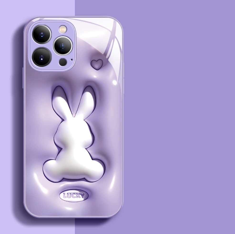 The popular painted three-dimensional rabbit glass is suitable for iPhone series mobile phone cases (Lilac Purple No Rabbit) (contact customer service to confirm the phone model after placing the order)