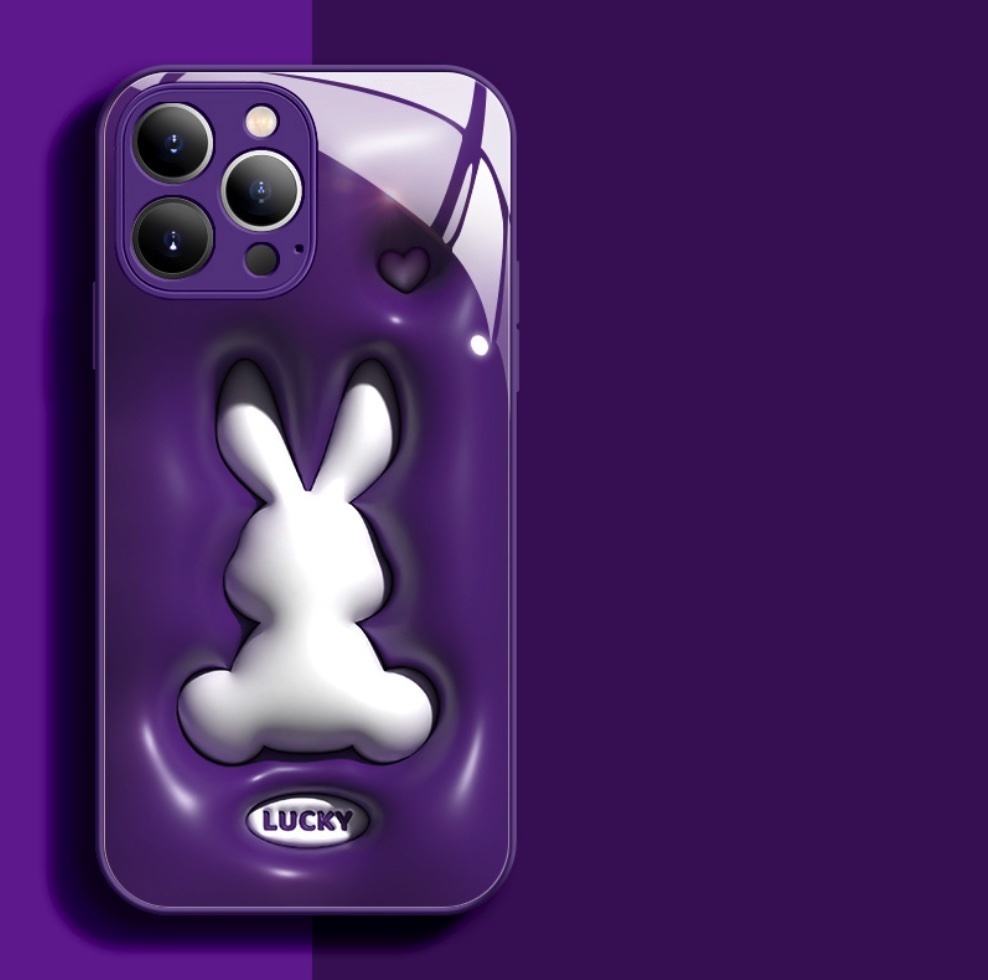 The popular painted three-dimensional rabbit glass is suitable for iPhone series mobile phone cases (Grape Purple No Rabbit) (contact customer service to confirm the phone model after placing the order)