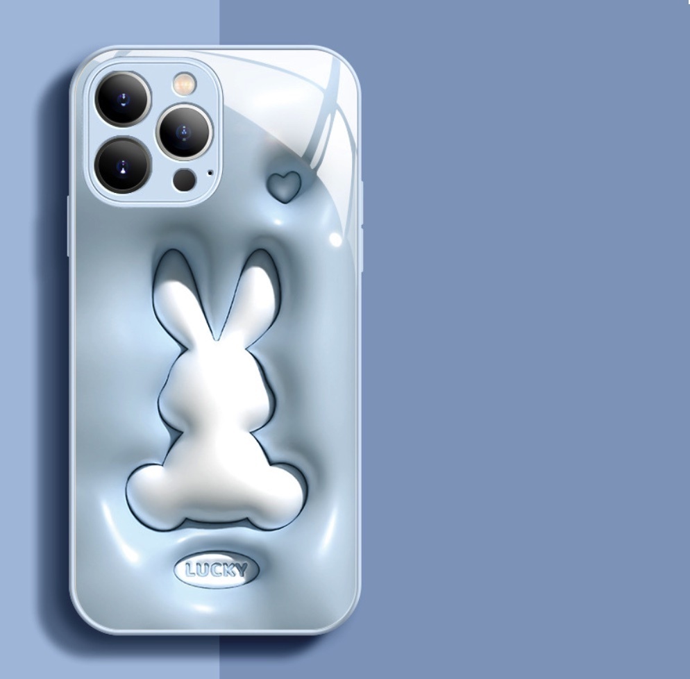 The popular painted three-dimensional rabbit glass is suitable for iPhone series mobile phone cases (light cyan Ao No Rabbit) (contact customer service to confirm the phone model after placing the order)
