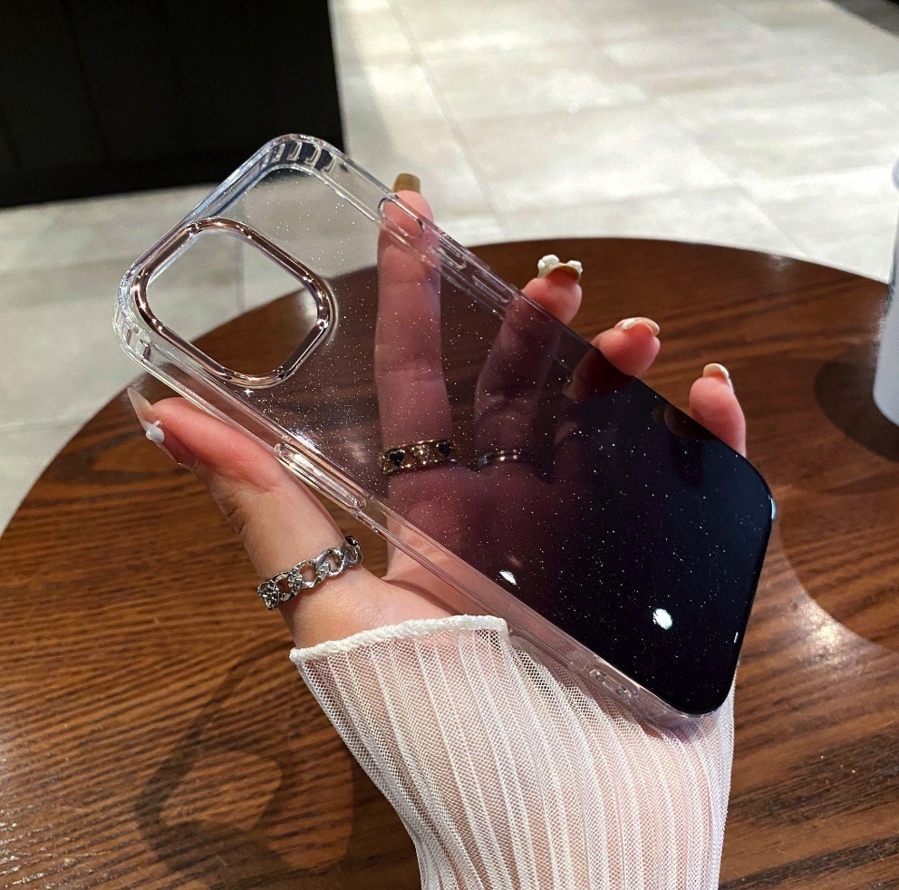 The popular electroplated lens gradient all-inclusive anti-fall is suitable for iPhone series mobile phone cases (gradient black) (contact customer service after placing an order to confirm the phone model)