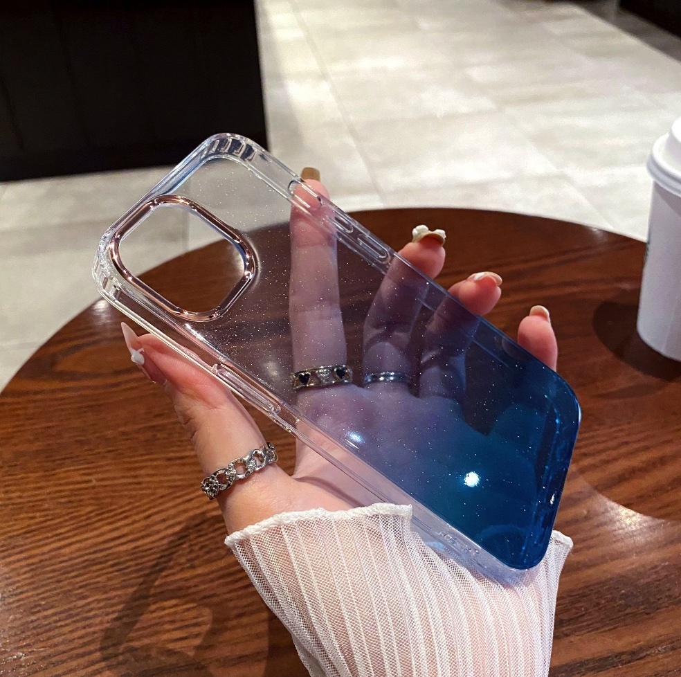 Popular electroplated lens gradient all-inclusive anti-fall suitable for iPhone series mobile phone cases (gradient blue) (contact customer service after placing an order to confirm the phone model)