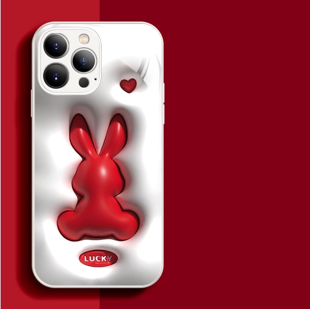 The popular painted three-dimensional rabbit glass is suitable for iPhone series mobile phone cases (antique white No rabbit) (contact customer service to confirm the phone model after placing the order)