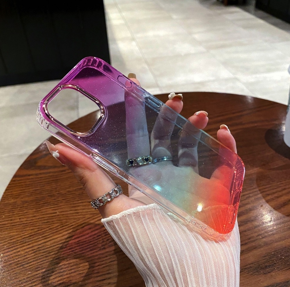 Popular electroplated lens gradient all-inclusive anti-fall suitable for iPhone series mobile phone cases (gradient colorful) (contact customer service after placing an order to confirm the phone model)