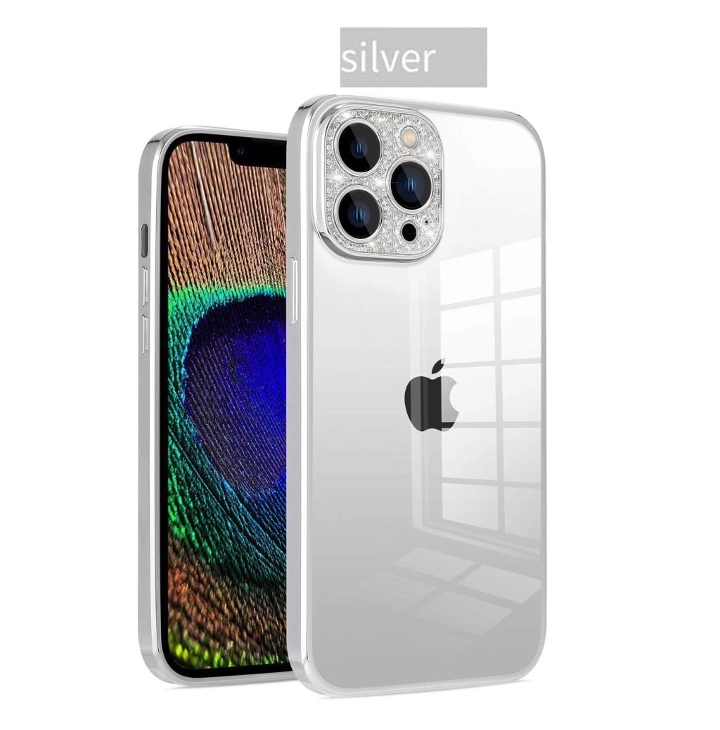 The popular electroplated anti-fall lens flash diamond is suitable for iPhone series mobile phone cases (silver) (contact customer service after placing an order to confirm the phone model)