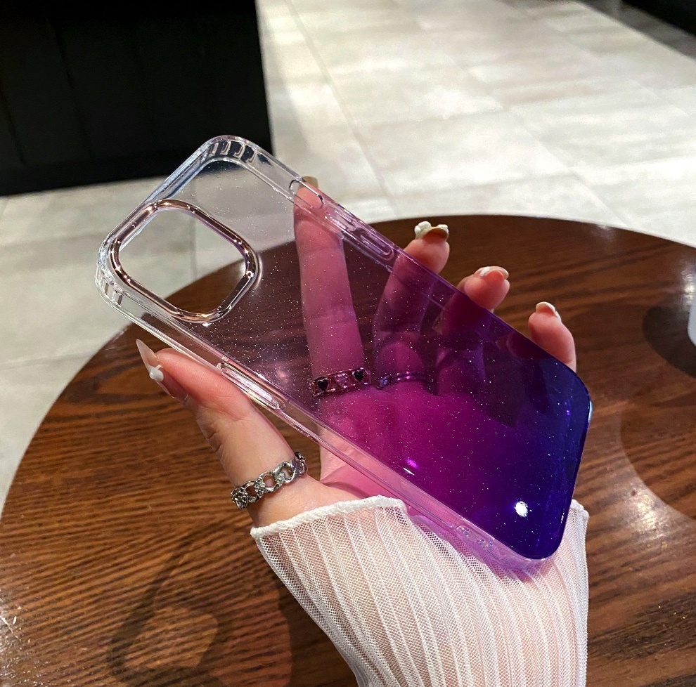 Popular electroplated lens gradient all-inclusive anti-fall suitable for iPhone series mobile phone cases (gradient purple) (contact customer service after placing an order to confirm the phone model)