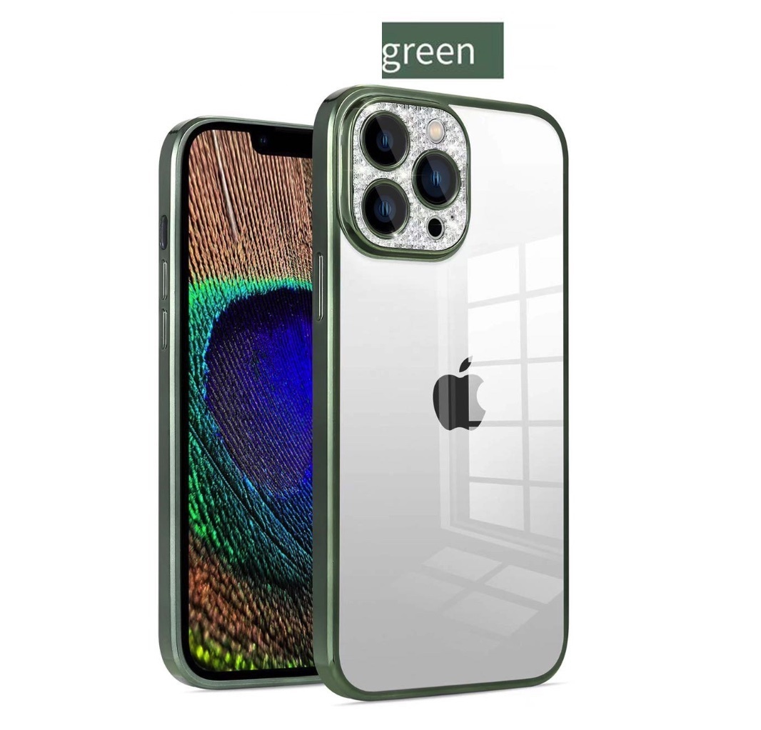 The popular electroplated anti-fall lens flash diamond is suitable for iPhone series mobile phone cases (Cangling Green) (contact customer service to confirm the phone model after placing the order)