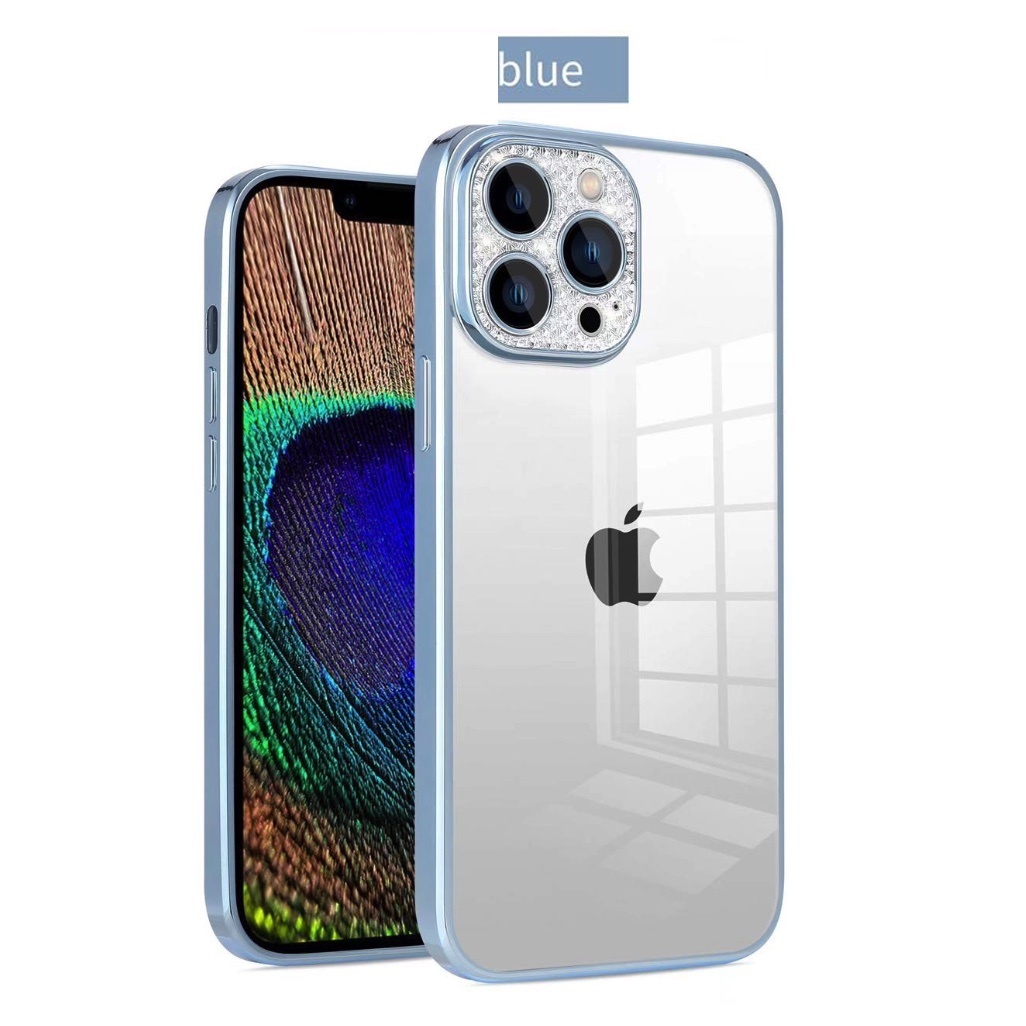 The popular electroplated anti-fall lens flash diamond is suitable for iPhone series mobile phone cases (Yuanfeng Blue) (contact customer service to confirm the phone model after placing the order)