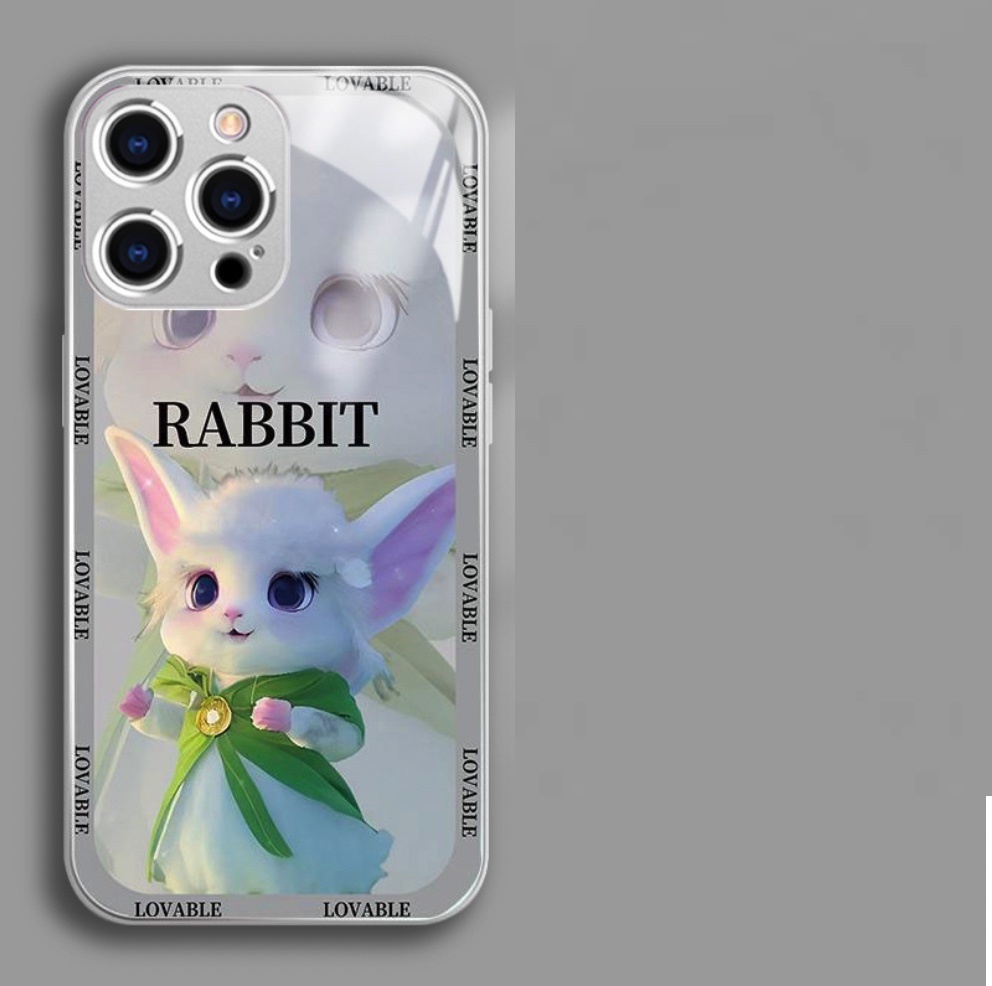 The popular painted flower-embracing rabbit glass is suitable for iPhone series mobile phone cases (antique white cute rabbit) (contact customer service to confirm the phone model after placing the order)