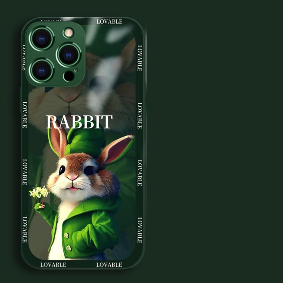 The hot style painted rabbit glass is suitable for iPhone series mobile phone cases (Cangling Green Rabbit) (contact customer service after placing an order to confirm the phone model)