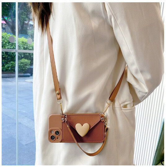 The popular mobile phone case is suitable for 13promax (Milk Love Coin Purse + Portable + Crossbody Lanyard (Contact customer service to confirm the mobile phone model after placing the order)