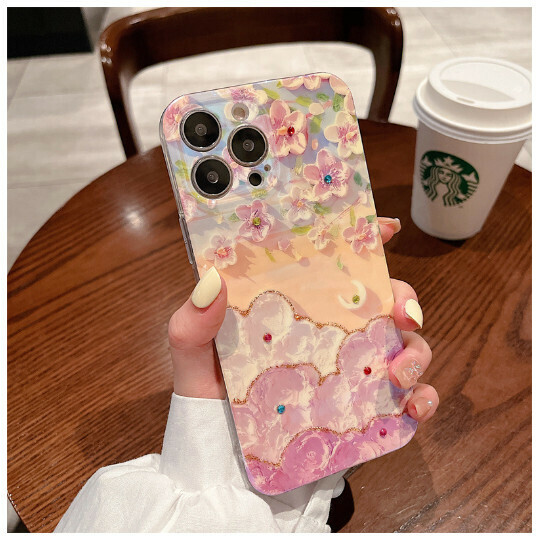Popular mobile phone case suitable for iPhone13promax Samsung S23 fresh Apple 14pro (oil painting cherry blossom (contact customer service to confirm the mobile phone model after placing the order)