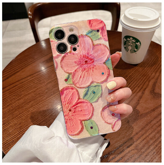 Popular mobile phone case suitable for iPhone13promax Samsung S23 fresh Apple 14pro (oil painting peach blossom (contact customer service to confirm the phone model after placing the order)