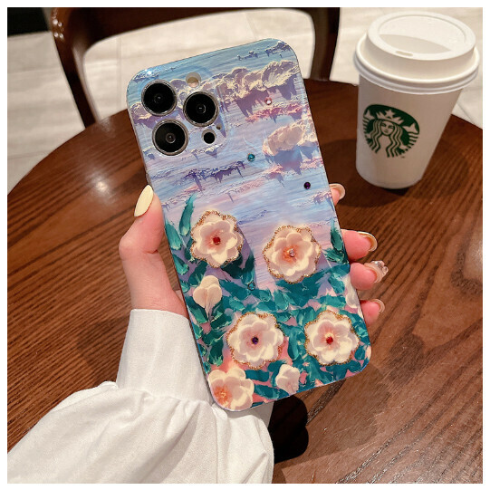 Popular mobile phone case suitable for iPhone13promax Samsung S23 fresh Apple 14pro (oil painting camellia (contact customer service to confirm the mobile phone model after placing the order)