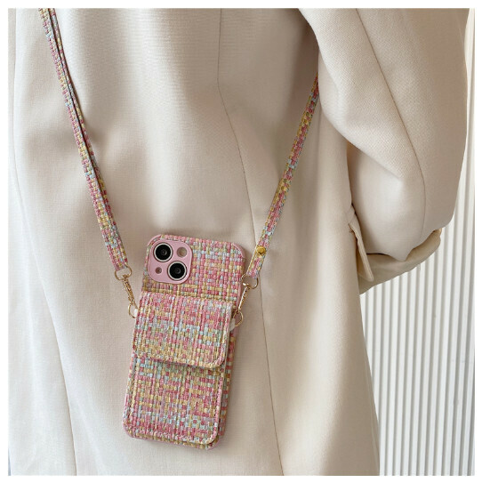 Popular cooling phone case suitable for Apple 14pro (color woven card holder + same style leather texture crossbody (contact customer service to confirm the phone model after placing the order)