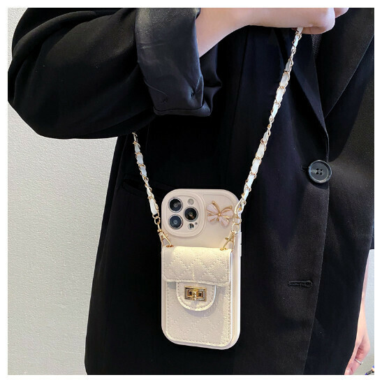 Popular mobile phone case suitable for iPhone 14 and Apple 13 promax (lambskin white background - small fragrant card holder + diagonal strap (contact customer service after placing the order to confirm the phone model)