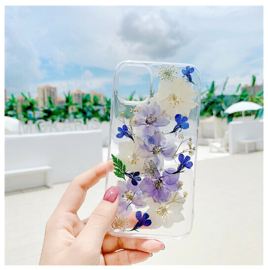 The popular mobile phone case is suitable for iPhone 13mini (real glue flower-Lan Feiyan (contact customer service to confirm the phone model after placing the order)