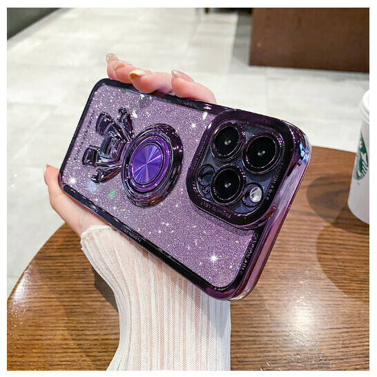 Popular mobile phone case suitable for iPhone 14 (dark purple + glitter paper (contact customer service to confirm the phone model after placing the order)