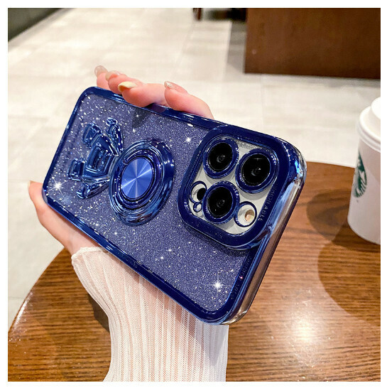 Popular mobile phone case suitable for iPhone 14 (Far Peak Blue + Glitter Paper (contact customer service to confirm the phone model after placing the order)