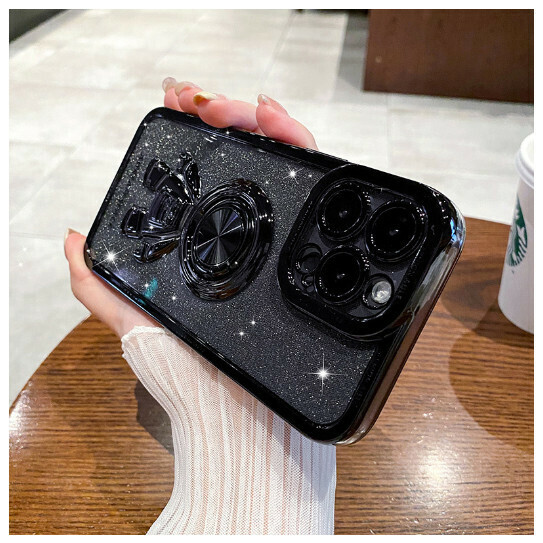 Popular mobile phone case suitable for iPhone 14 (graphite black + glitter paper (contact customer service to confirm the phone model after placing the order)