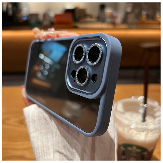 The popular mobile phone case is suitable for Apple iPhone13 [Yuanfeng Blue] flash diamond metal lens (contact customer service to confirm the phone model after placing the order)