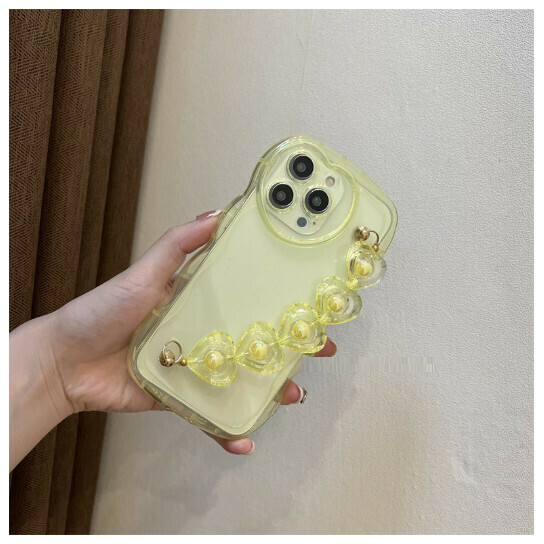 爆款手機殼適用蘋果13iphone14plus【果凍黃色愛心鏈條】（下單後聯絡客服確認手機型號）