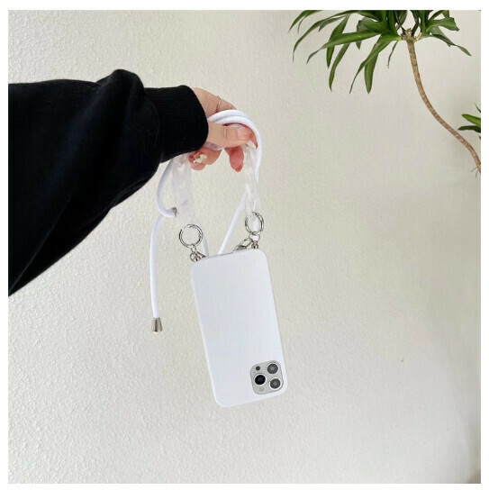 The popular mobile phone case is suitable for iPhone13/12promax [white soft shell + lanyard + chain] (contact customer service to confirm the phone model after placing the order)