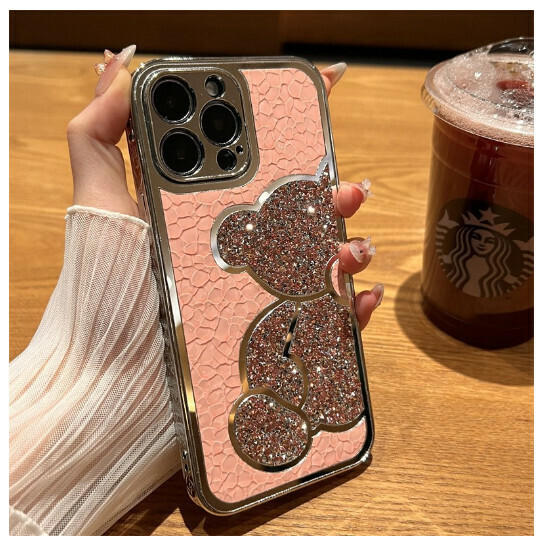 The popular mobile phone case is suitable for Apple iPhone 11/12 [Foundation Pink Diamond Bear] (Contact customer service to confirm the phone model after placing the order)