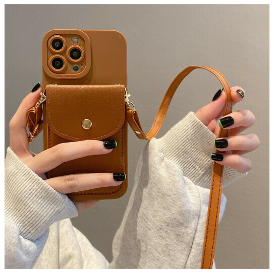 Popular mobile phone case suitable for Apple 13promax/iPhone14 [brown card holder + leather crossbody] (contact customer service to confirm the phone model after placing the order)