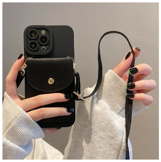 Popular mobile phone case suitable for Apple 13promax/iPhone14 [black card holder + leather crossbody] (contact customer service to confirm the phone model after placing the order)