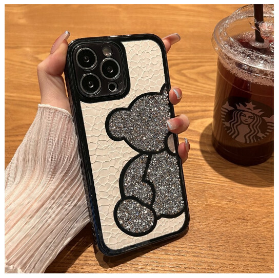 The popular mobile phone case is suitable for Apple iPhone 11/12 [white rhinestone bear] (contact customer service to confirm the phone model after placing the order)