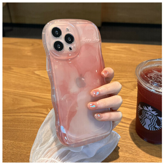 The popular mobile phone case is suitable for iPhone14promax [transparent air bag wavy powder smudged in English] (contact customer service after placing the order to confirm the mobile phone model)